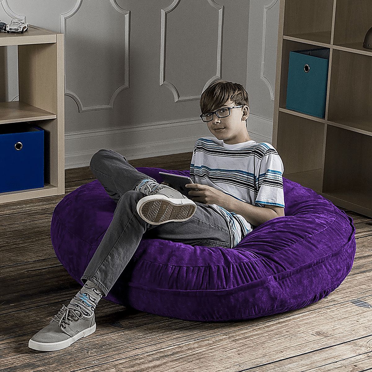 Calix Purple Red Polyester Fabric Bean Bag Chair | Rooms to Go