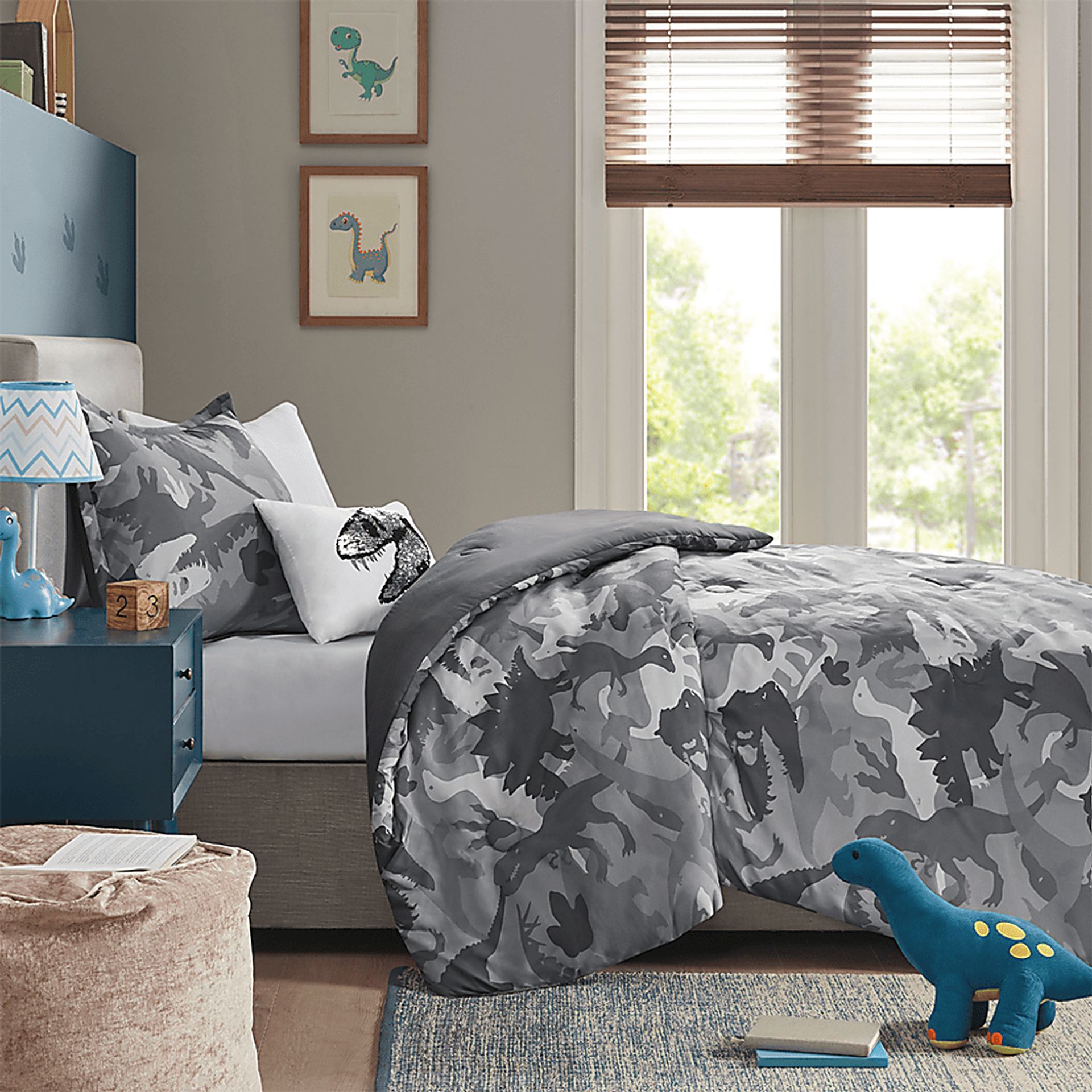 Kids Camo Dino Gray 3 Pc Twin Comforter Set - Image 13