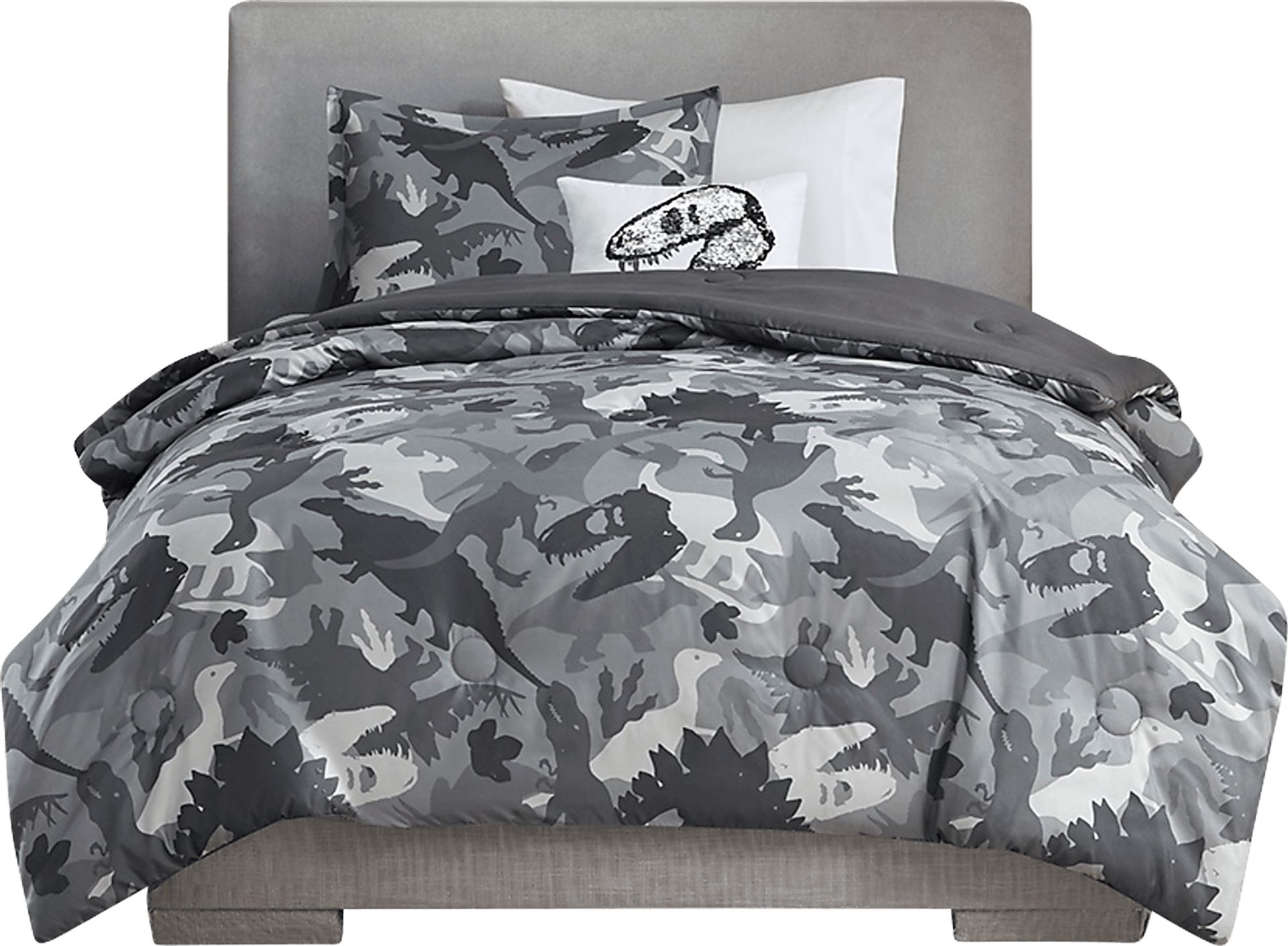 Kids Camo Dino Gray 3 Pc Twin Comforter Set - Image 8