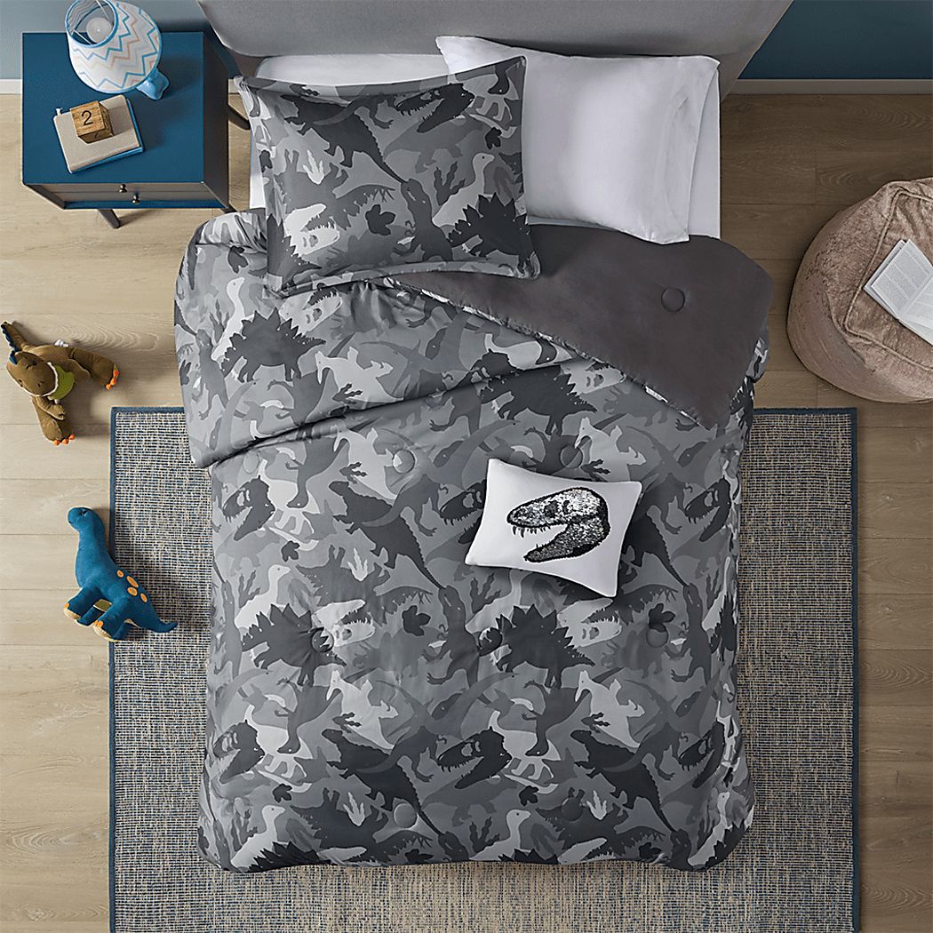 Home & Main Kids 3 Piece Reversible Plush Quilt & Pillow Sham Set Full/Queen, Roaming Dinosaurs 