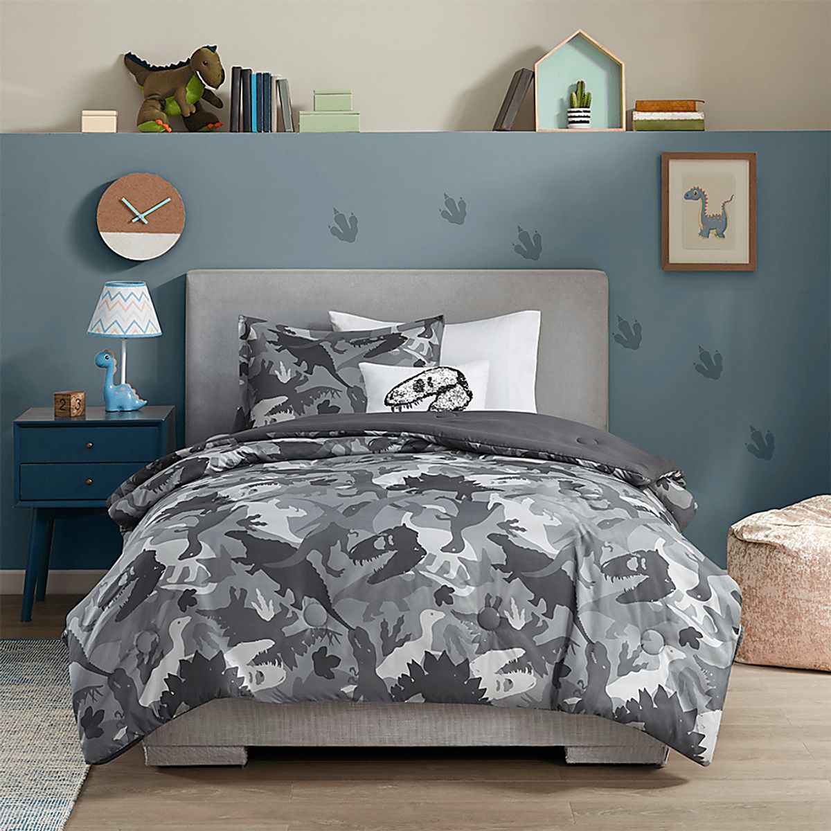 Camo Dino Gray Full Queen Comforter Set Rooms to Go