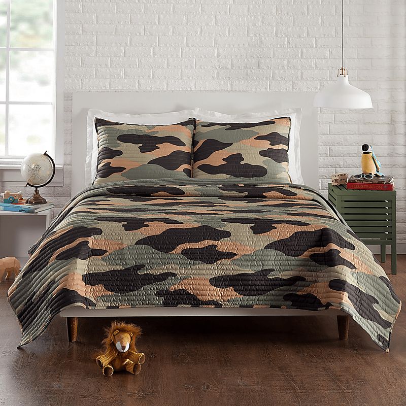 Kids Camohunt Green Twin Quilt Set