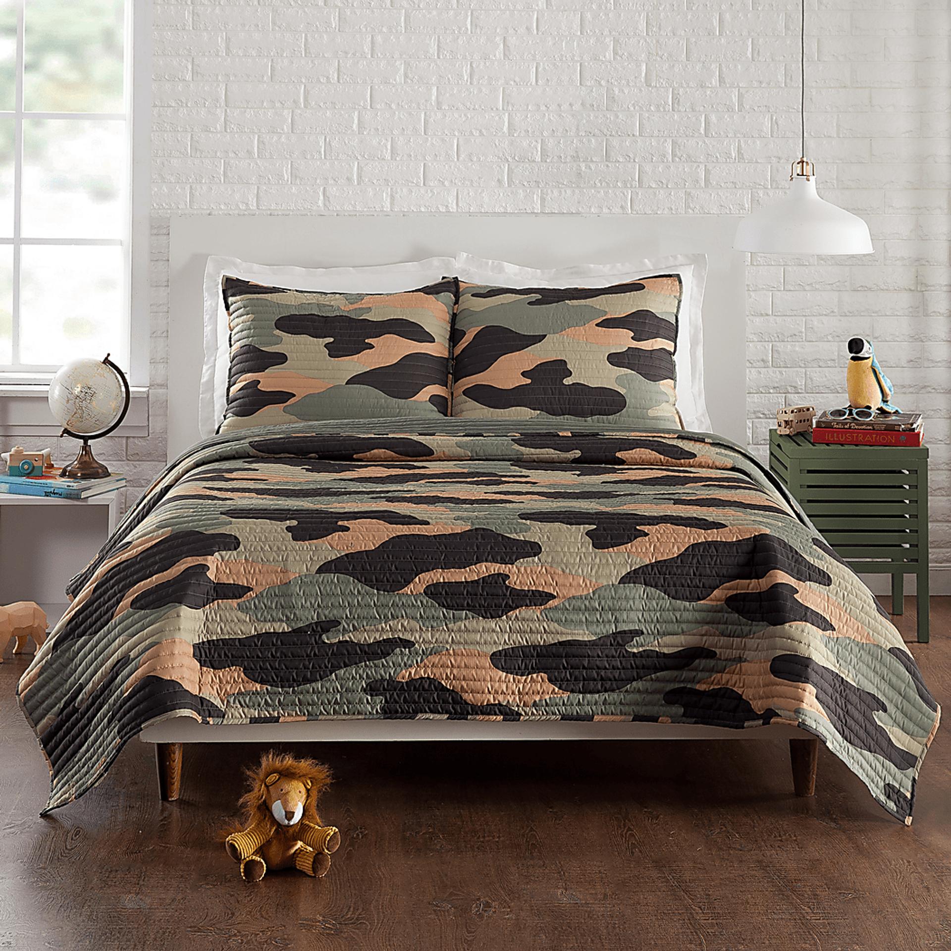 Kids Camohunt Green Twin Quilt Set