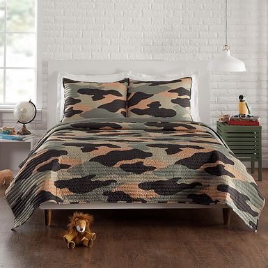 Kids Camohunt Green Full/Queen Quilt Set