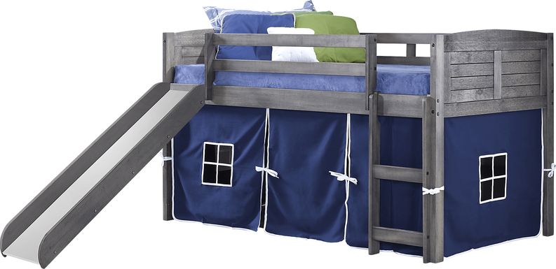 Kids Camp Hideaway Gray Twin Jr, Loft Bed with Blue Tent and Slide