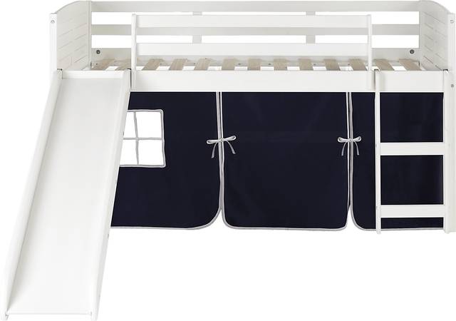 Kids Camp Hideaway White Twin Jr Loft Bed with Blue Tent and Slide - Thumbnail - Image 2