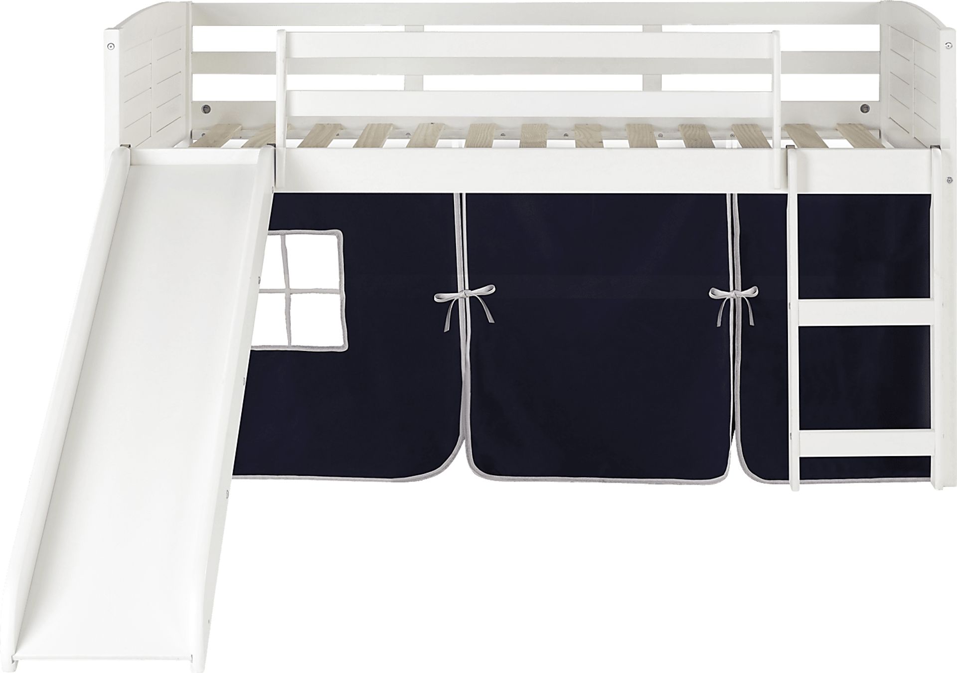 Kids Camp Hideaway White Twin Jr Loft Bed with Blue Tent and Slide - Image 2