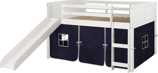 Kids Camp Hideaway White Twin Jr Loft Bed with Blue Tent and Slide - Thumbnail - Image 3