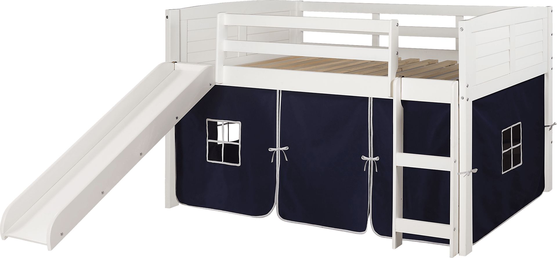 Kids Camp Hideaway White Twin Jr Loft Bed with Blue Tent and Slide - Image 3