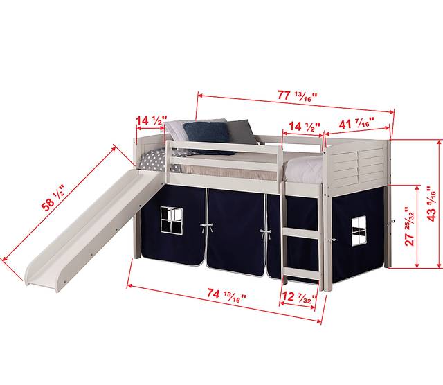 Kids Camp Hideaway White Twin Jr Loft Bed with Blue Tent and Slide - Thumbnail - Image 4