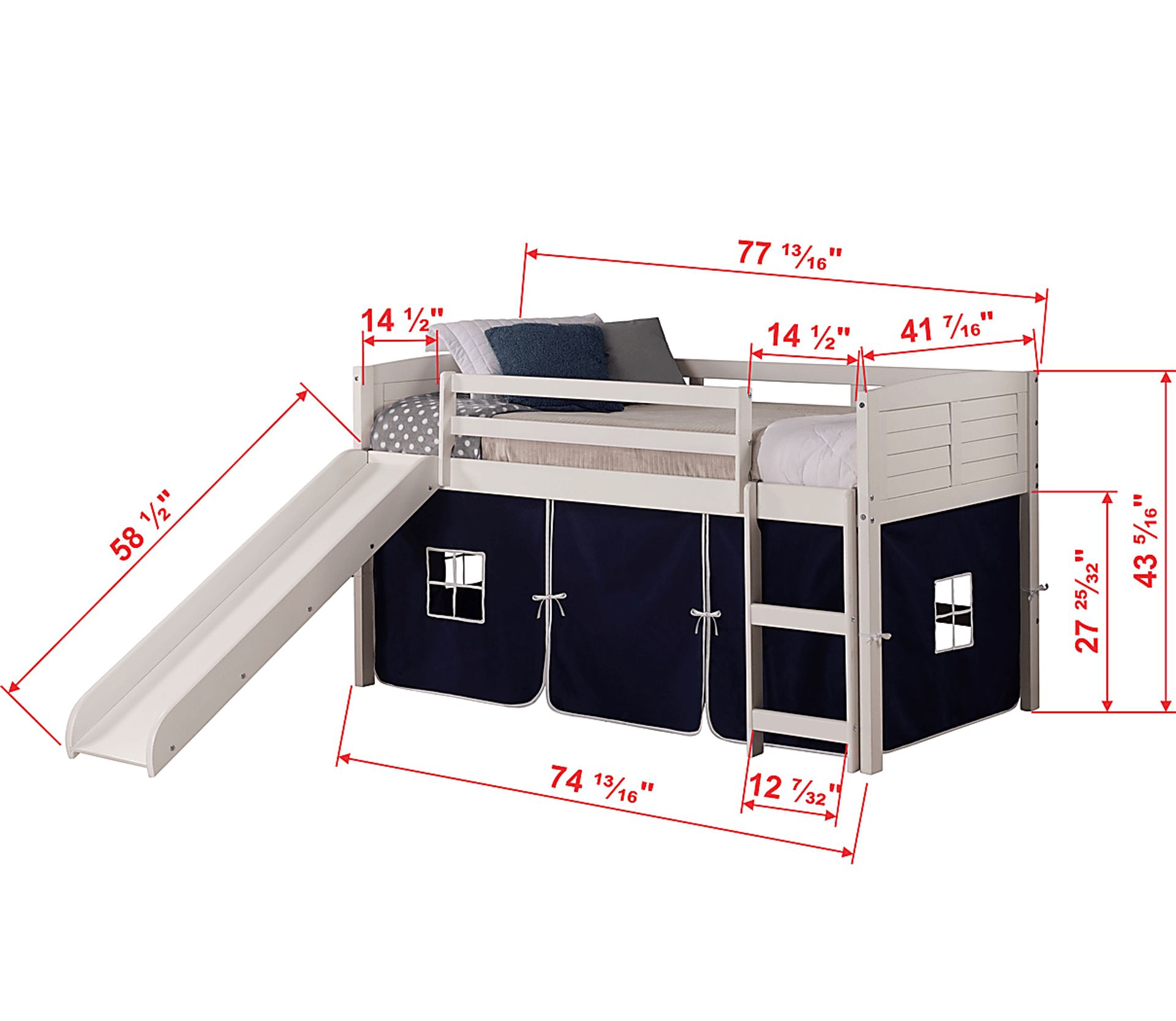 Kids Camp Hideaway White Twin Jr Loft Bed with Blue Tent and Slide - Image 4