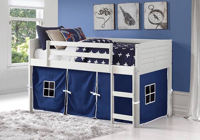 Camp Hideaway White Twin Jr. Loft Bed with Blue Tent - Thumbnail - Image 1