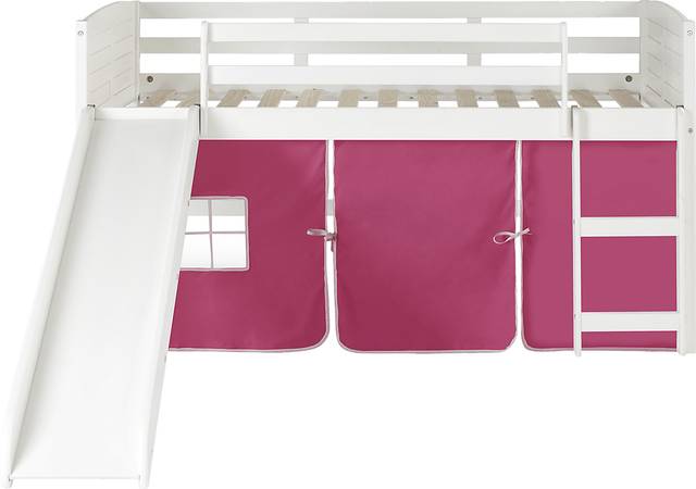 Kids Camp Hideaway White Twin Jr. Loft Bed with Pink Tent and Slide - Thumbnail - Image 2