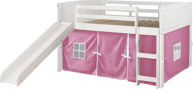 Kids Camp Hideaway White Twin Jr. Loft Bed with Pink Tent and Slide - Thumbnail - Image 3