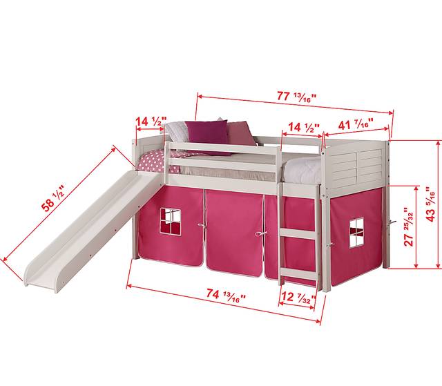 Kids Camp Hideaway White Twin Jr. Loft Bed with Pink Tent and Slide - Thumbnail - Image 4