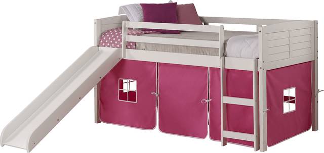 Kids Camp Hideaway White Twin Jr. Loft Bed with Pink Tent and Slide - Thumbnail - Image 1