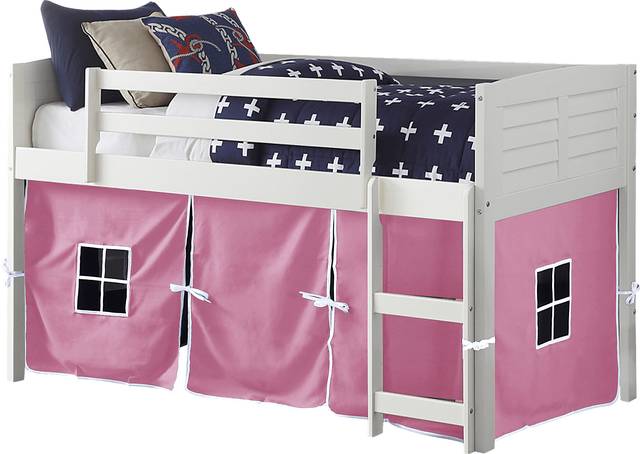 Kids Camp Hideaway White Twin Jr. Loft Bed with Pink Tent - Thumbnail - Image 2