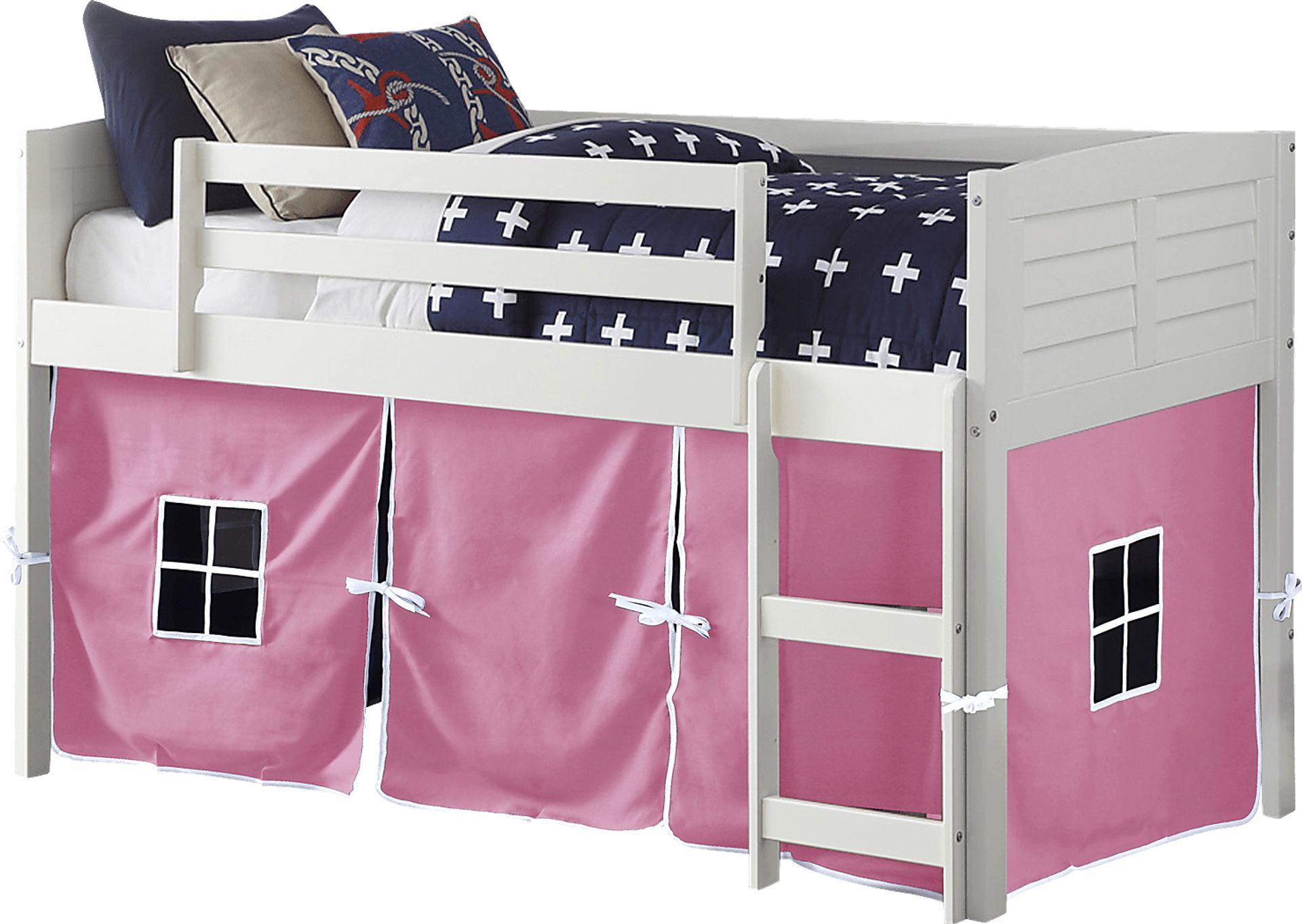 Kids Camp Hideaway White Twin Jr. Loft Bed with Pink Tent - Image 2