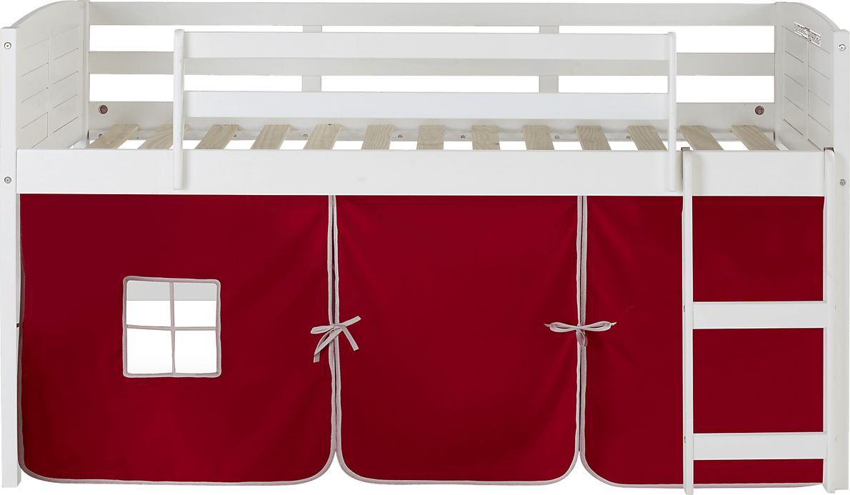 Kids Camp Hideaway White Twin Jr. Loft Bed with Red Tent
