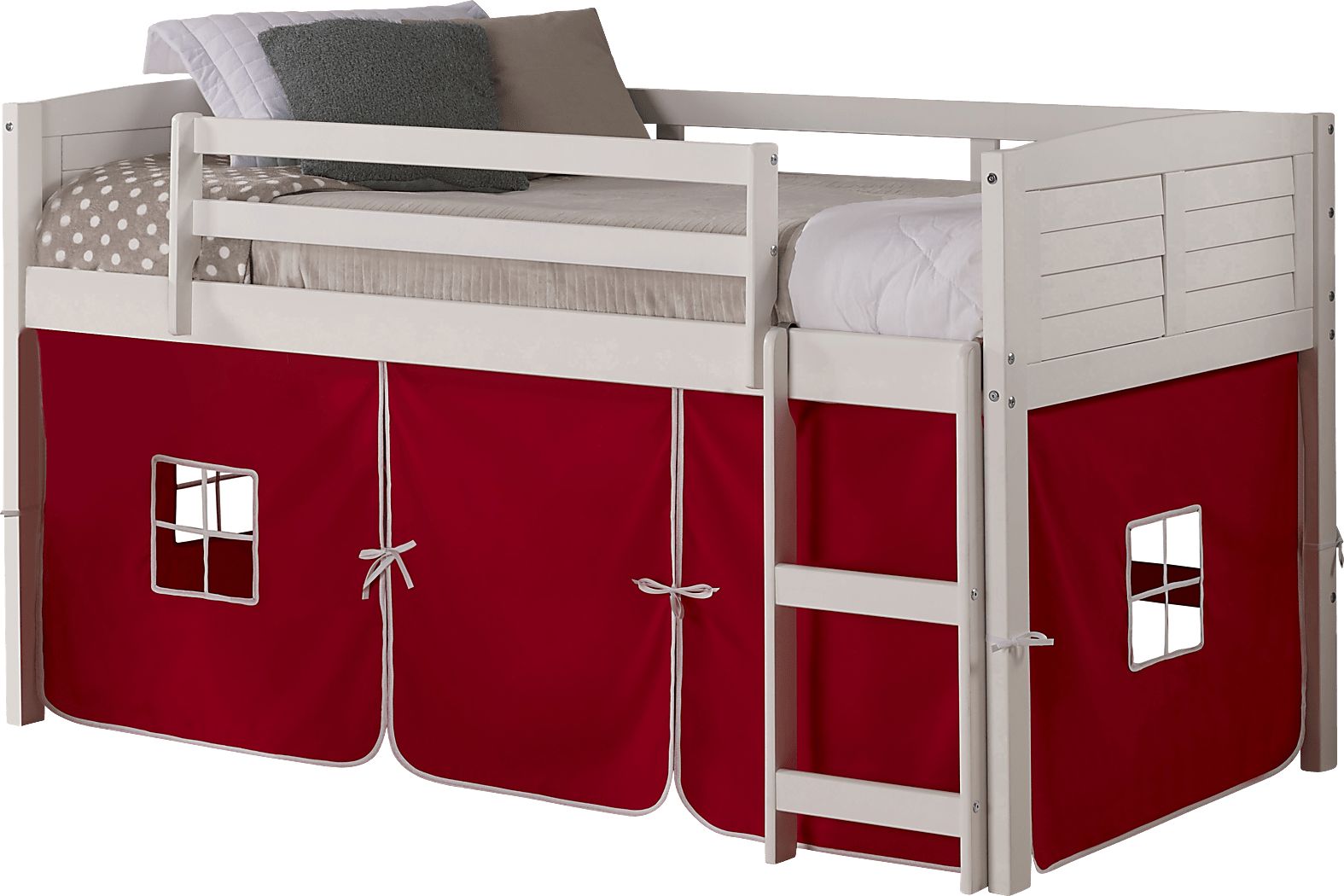 Kids Camp Hideaway White Twin Jr. Loft Bed with Red Tent Rooms To Go
