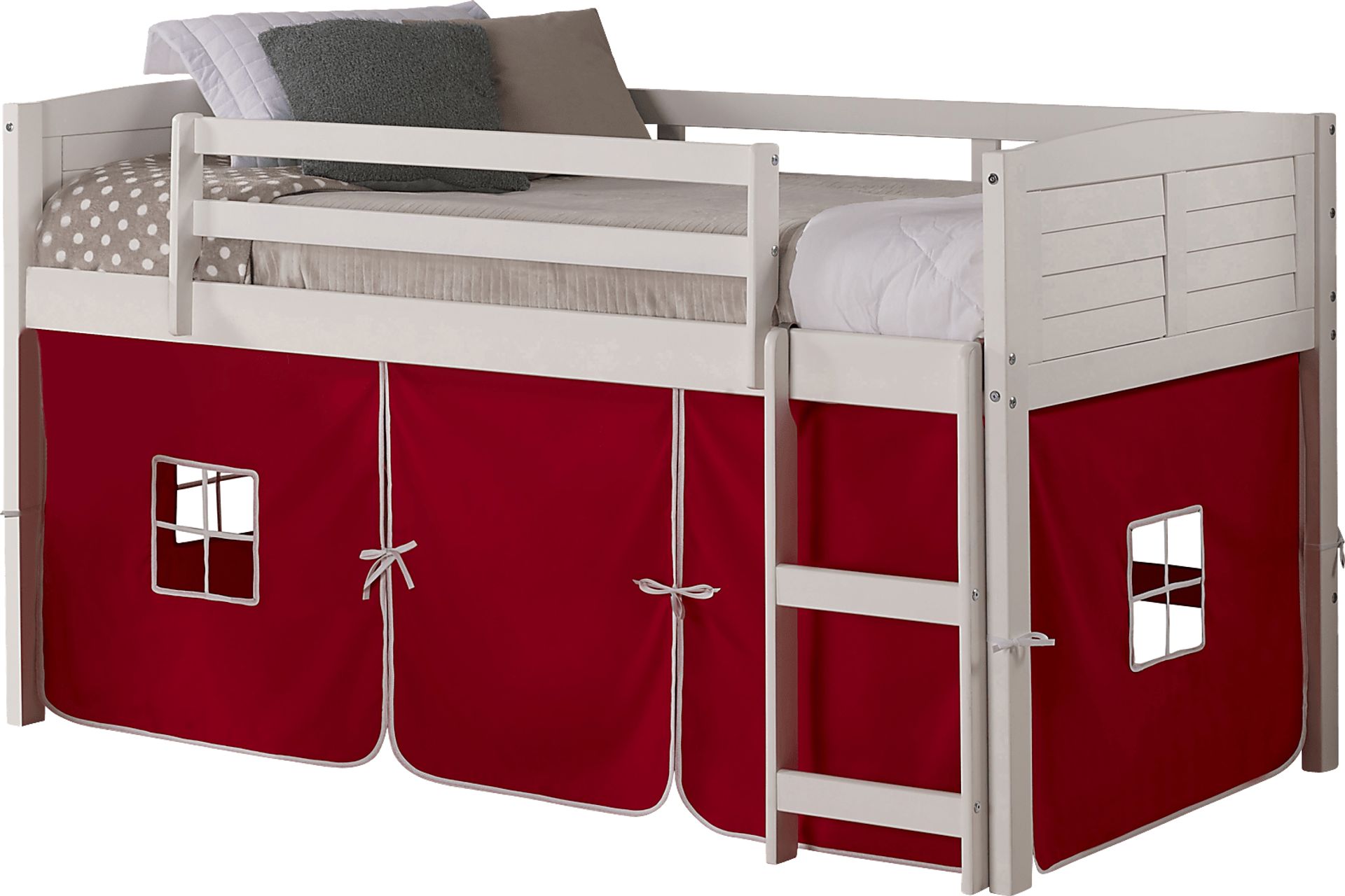 Kids Camp Hideaway White Twin Jr. Loft Bed with Red Tent - Image 1