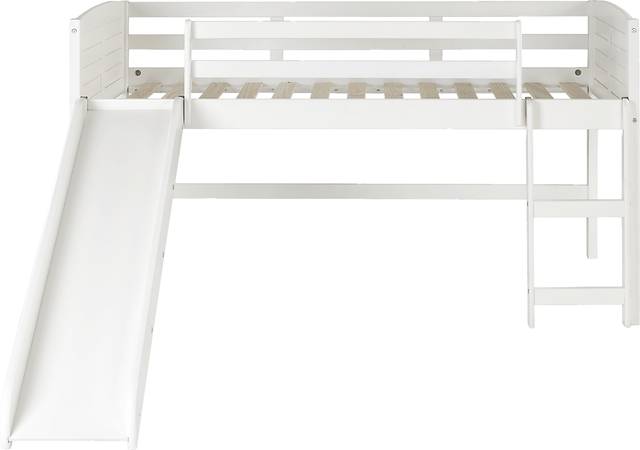 Kids Camp Hideaway White Twin Jr. Loft Bed with Slide - Thumbnail - Image 2