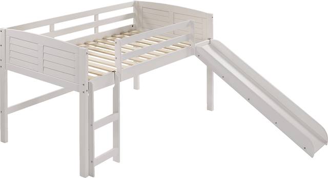 Kids Camp Hideaway White Twin Jr. Loft Bed with Slide - Thumbnail - Image 1