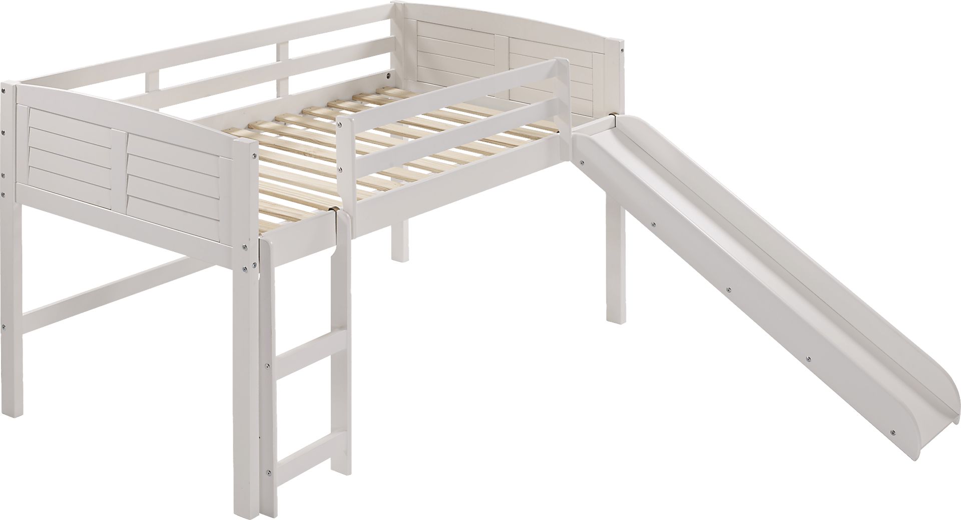 Kids Camp Hideaway White Twin Jr. Loft Bed with Slide - Image 1