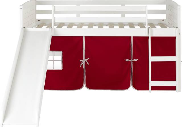 Kids Camp Hideaway White Twin Jr. Loft with Red Tent and Slide - Thumbnail - Image 2