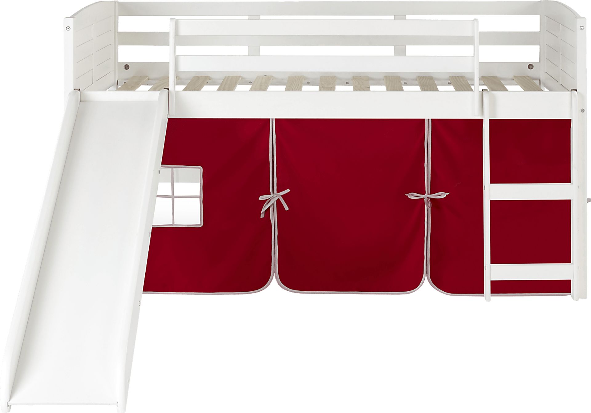 Kids Camp Hideaway White Twin Jr. Loft with Red Tent and Slide - Image 2