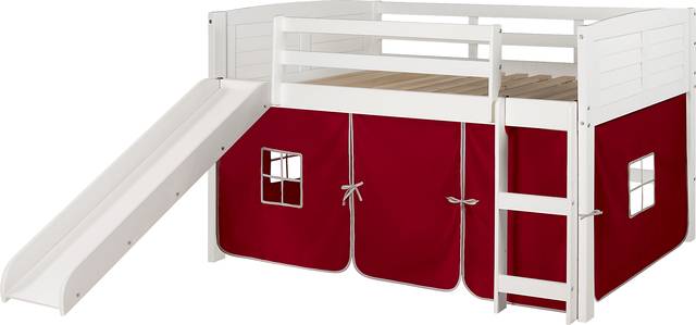 Kids Camp Hideaway White Twin Jr. Loft with Red Tent and Slide - Thumbnail - Image 3
