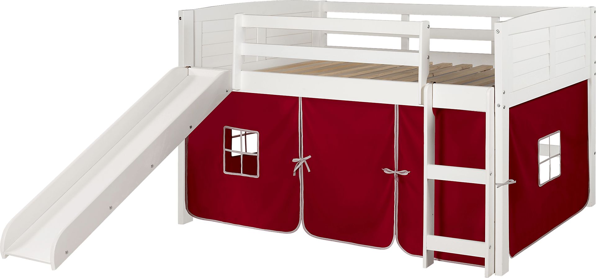Kids Camp Hideaway White Twin Jr. Loft with Red Tent and Slide - Image 3