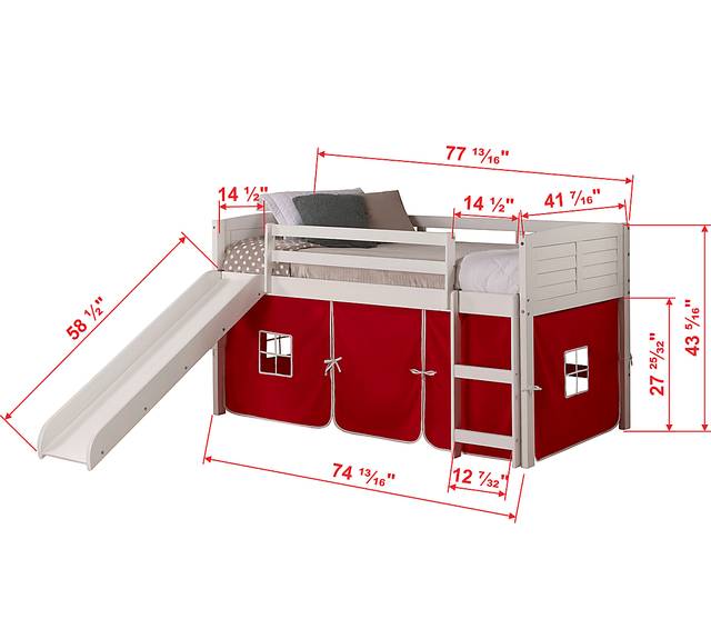 Kids Camp Hideaway White Twin Jr. Loft with Red Tent and Slide - Thumbnail - Image 4