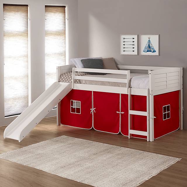 Kids Camp Hideaway White Twin Jr. Loft with Red Tent and Slide - Thumbnail - Image 5