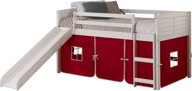 Kids Camp Hideaway White Twin Jr. Loft with Red Tent and Slide - Thumbnail - Image 1