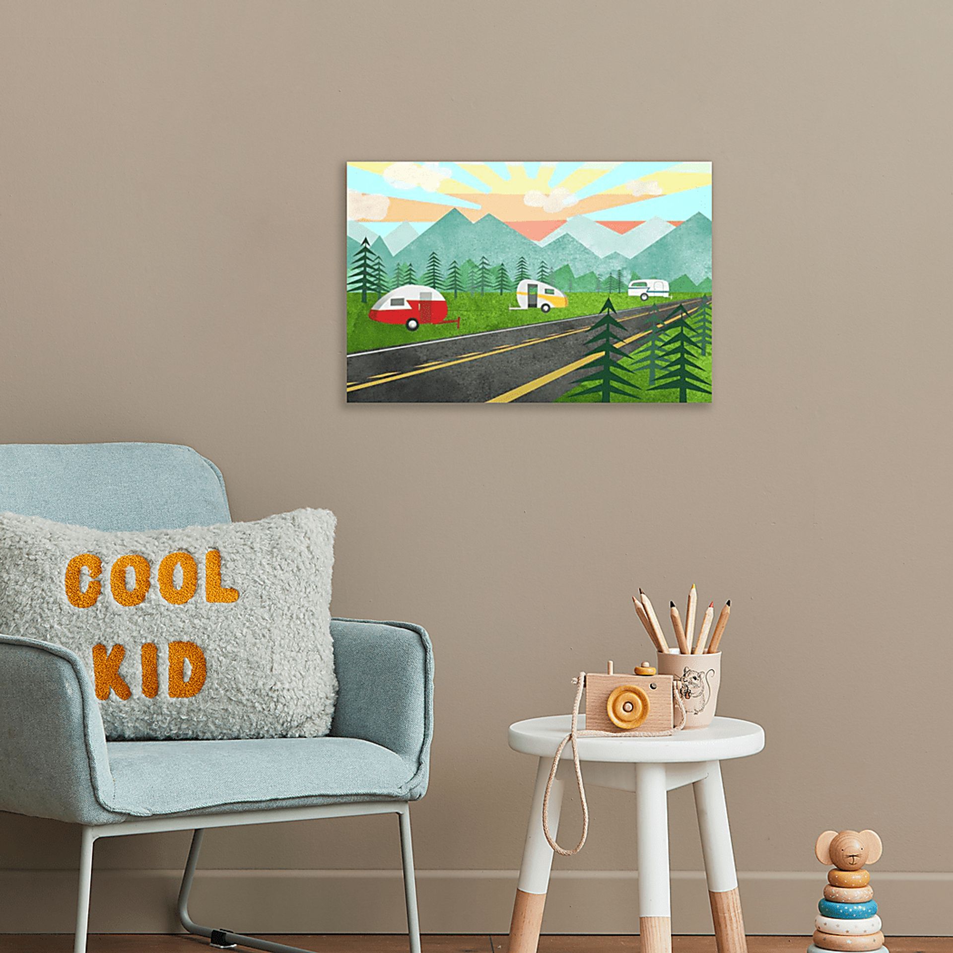 Kids Camp Mountain Blue Small Wall Art - Image 3