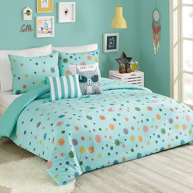 Kids Candy Cat Turquoise Full Comforter Set