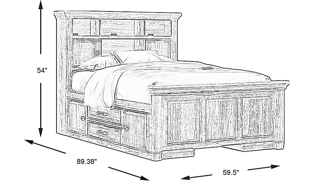 Kids Canyon Lake Ash Gray Full Bookcase Bed with 2 Storage Side Rails