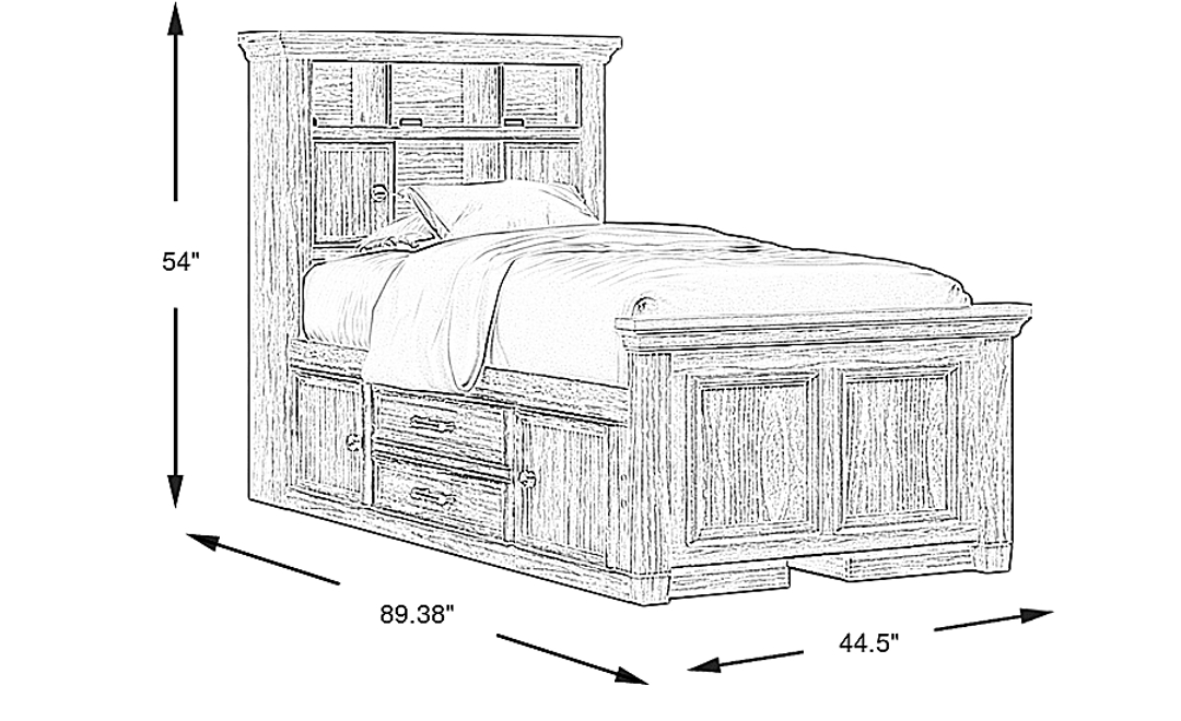 Kids Canyon Lake Ash Gray Twin Bookcase Bed with 2 Storage Side Rails