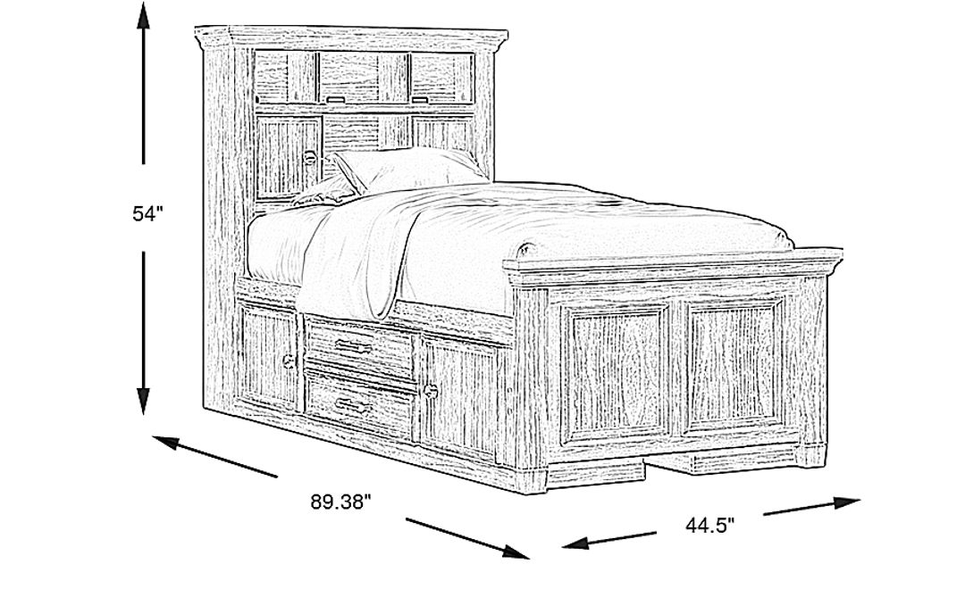 Kids Canyon Lake Ash Gray Twin Bookcase Bed with 2 Storage Side Rails