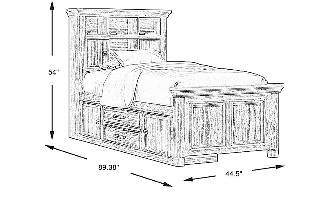Kids Canyon Lake Ash Gray Twin Bookcase Bed with Storage Side Rail