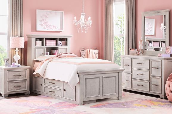 Kids Canyon Lake Ash Gray 5 Pc Full Bookcase Bedroom with Storage Side Rail