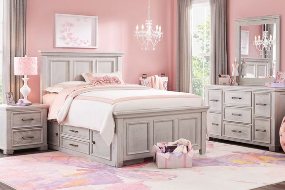 Kids Canyon Lake Ash Gray 5 Pc Full Panel Bedroom with Storage Side Rail