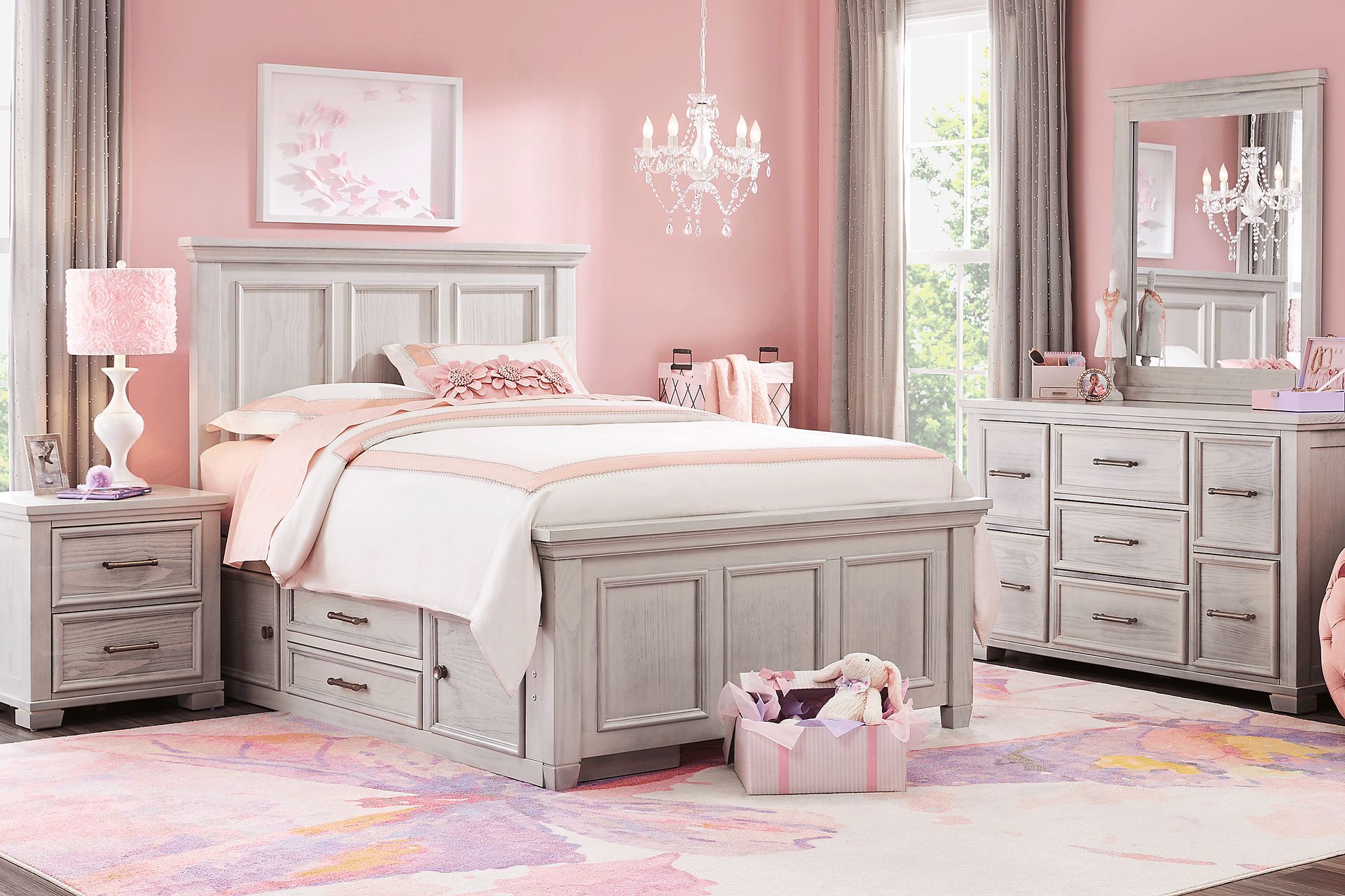 Kids Canyon Lake Ash Gray Full Panel Bedroom with Storage Side Rail - Image 1