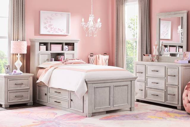 Kids Canyon Lake Ash Gray Twin Bookcase Bedroom with 2 Storage Side Rails - Thumbnail - Image 1