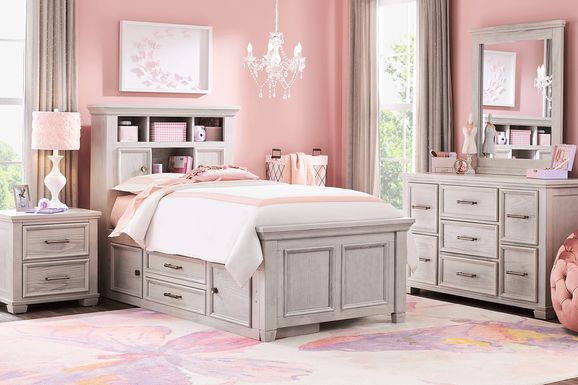 Kids Canyon Lake Ash Gray 5 Pc Twin Bookcase Bedroom with Storage Side Rail