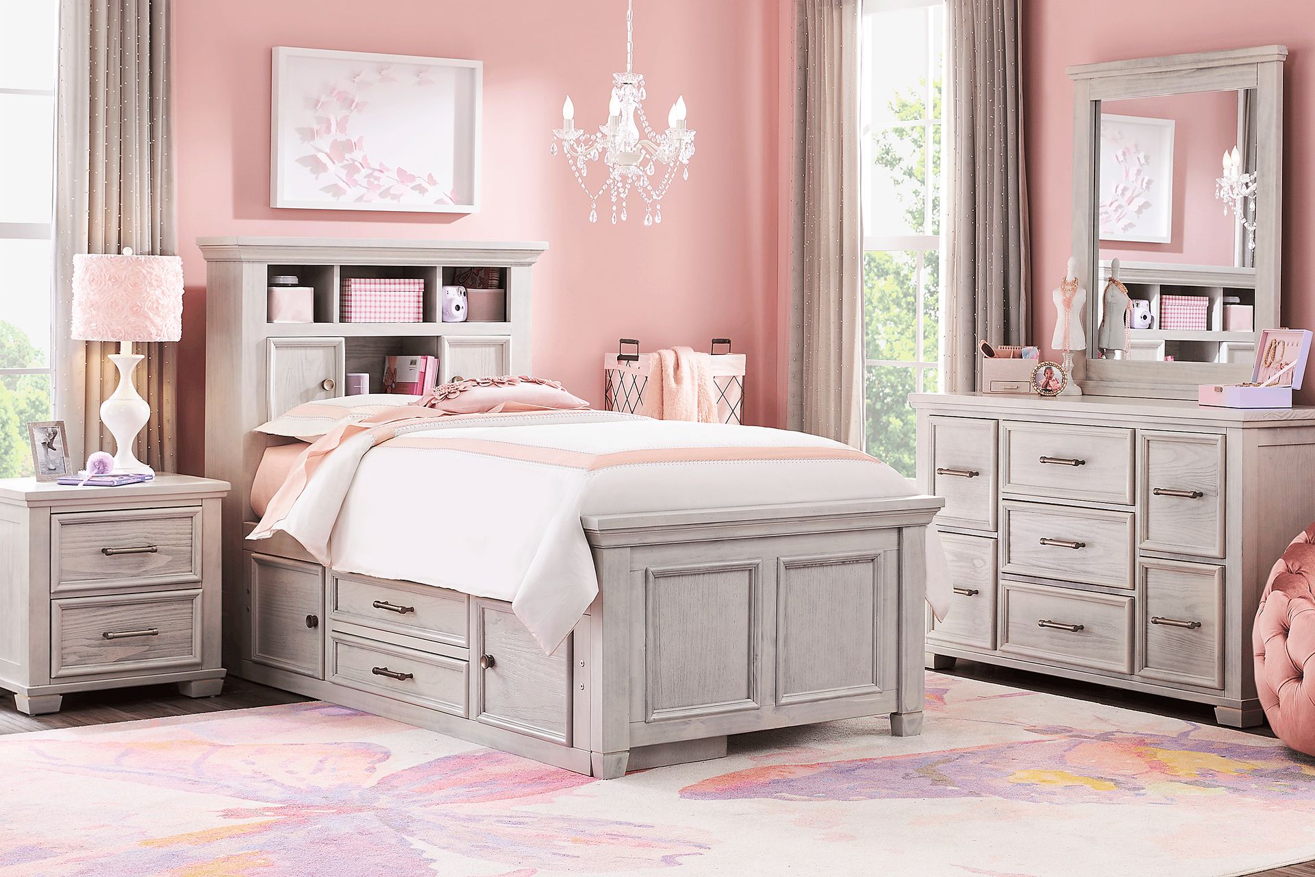 Kids Canyon Lake Ash Gray Twin Bookcase Bed with Storage Side Rail - Image 2