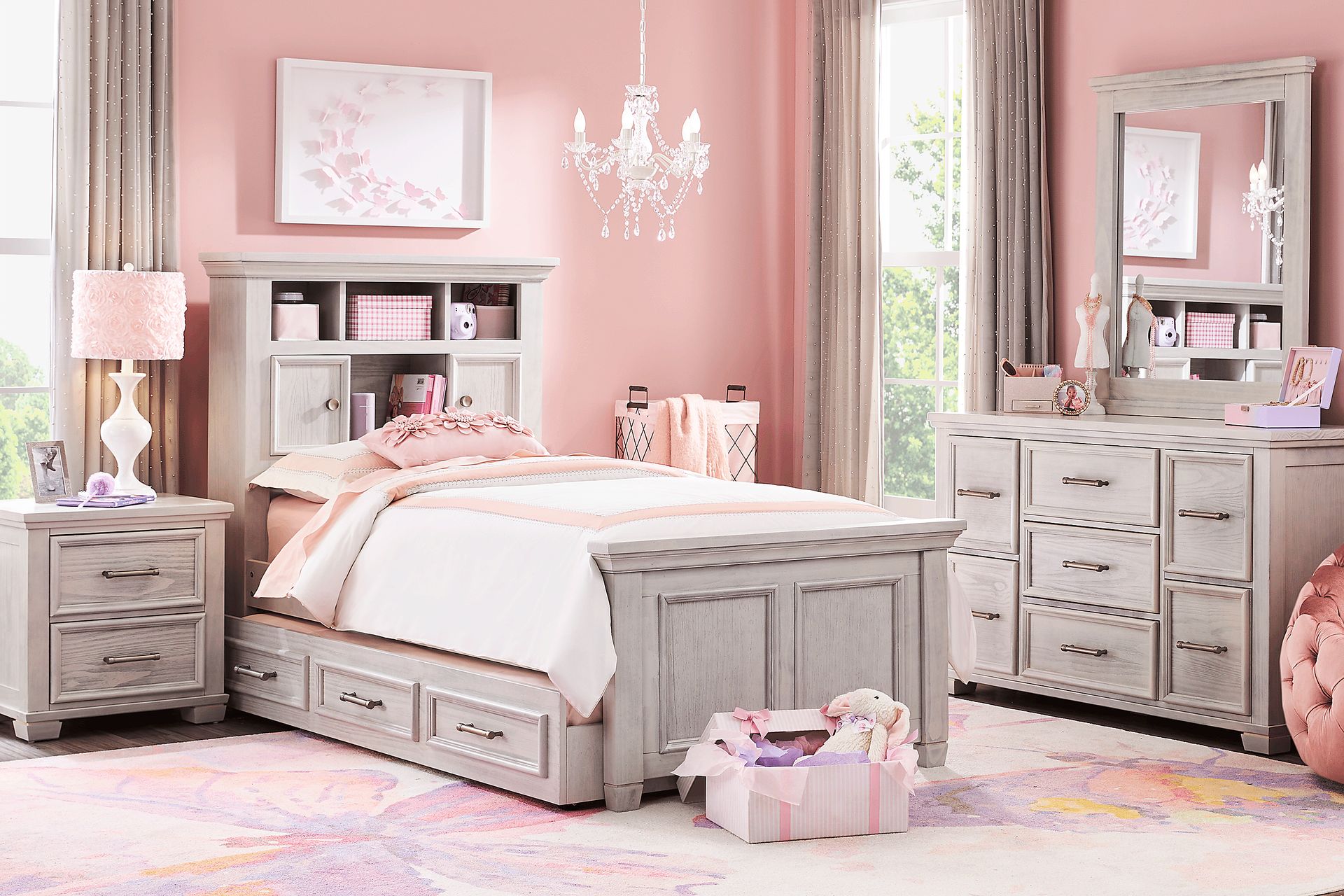 Kids Canyon Lake Ash Gray 5 Pc Twin Bookcase Bedroom - Image 1