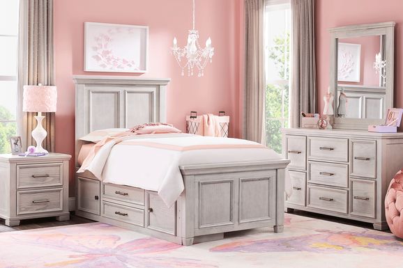 Kids Canyon Lake Ash Gray 5 Pc Twin Panel Bedroom with 2 Storage Side Rails