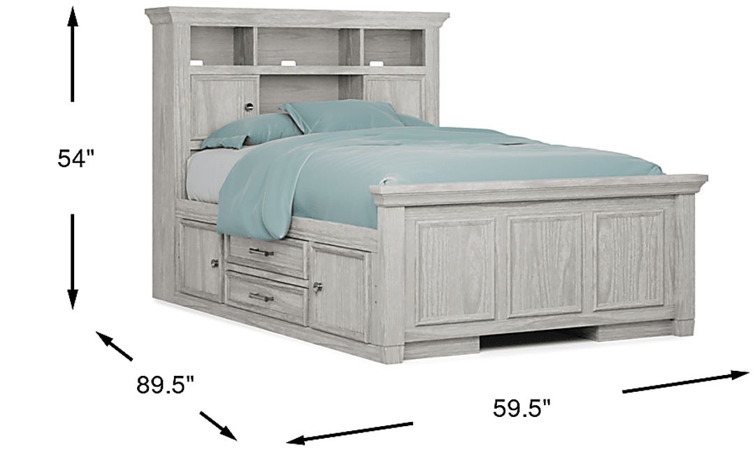 Kids Canyon Lake Ash Gray Full Bookcase Bed with 2 Storage Side Rails